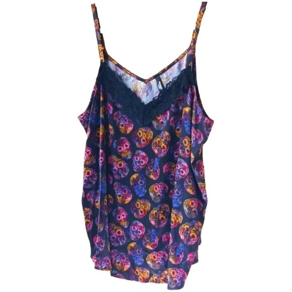NWOT TORRID Plus Size Dream Satan Lace Trim Multi Color Skulls Cami. - Picture 3 of 13